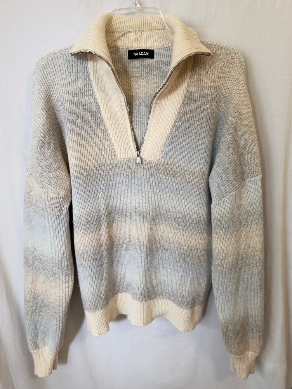 NAADAM Wool Cashmere Quarter Zip Sweater Gray Ivory Size L